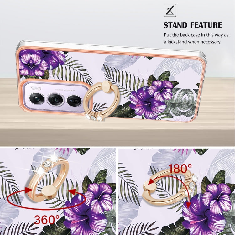 For OPPO Reno12 Pro Global Electroplating Pattern IMD TPU Shockproof Case with Rhinestone Ring Holder