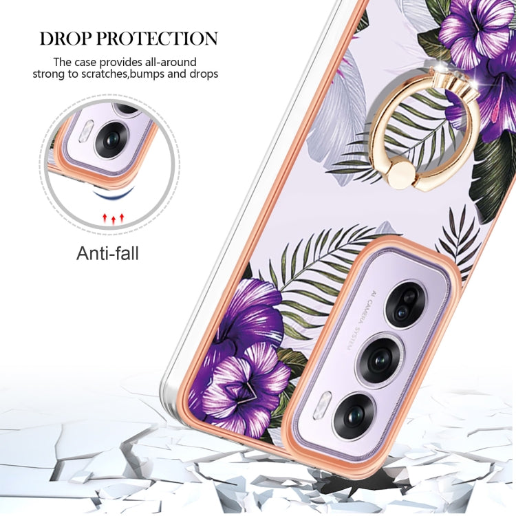 For OPPO Reno12 Pro Global Electroplating Pattern IMD TPU Shockproof Case with Rhinestone Ring Holder