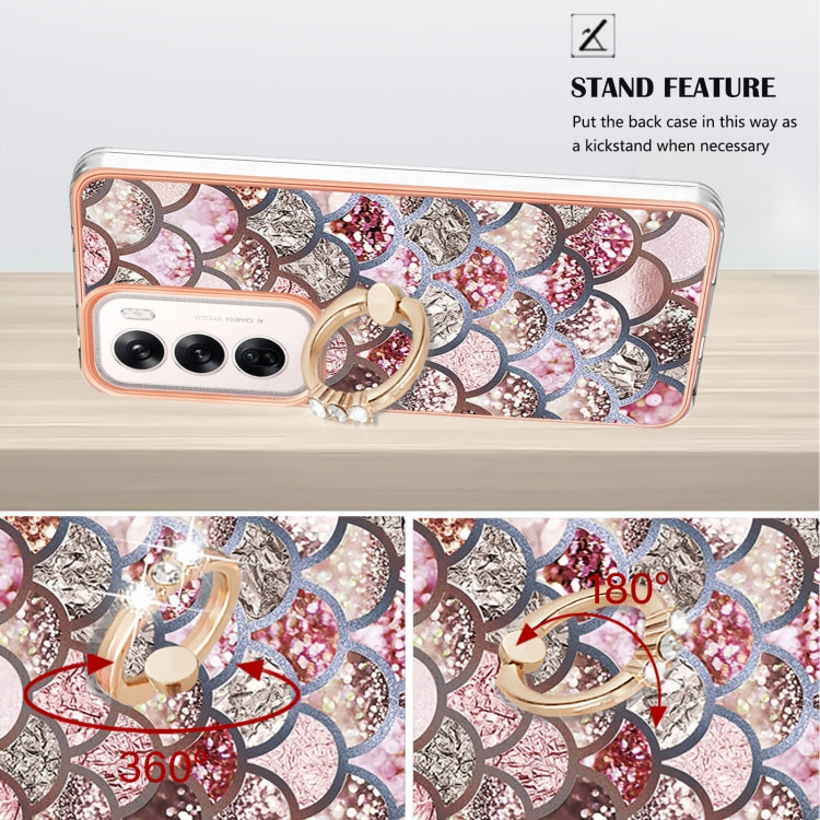 For OPPO Reno12 Global Electroplating Pattern IMD TPU Shockproof Case with Rhinestone Ring Holder