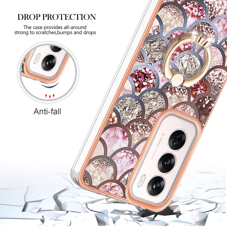 For OPPO Reno12 Global Electroplating Pattern IMD TPU Shockproof Case with Rhinestone Ring Holder