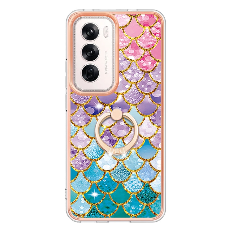 For OPPO Reno12 Global Electroplating Pattern IMD TPU Shockproof Case with Rhinestone Ring Holder