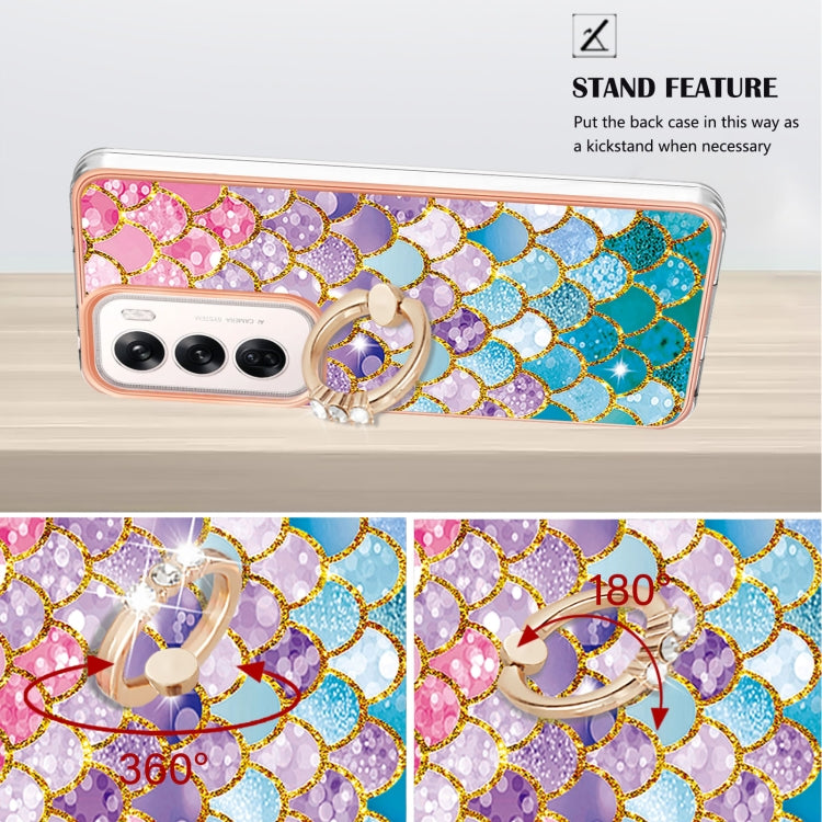 For OPPO Reno12 Global Electroplating Pattern IMD TPU Shockproof Case with Rhinestone Ring Holder