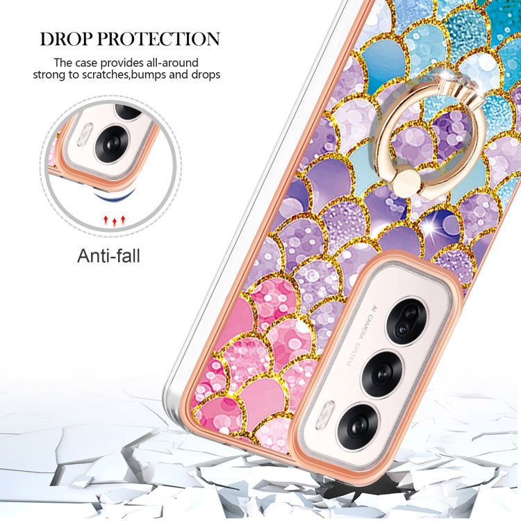 For OPPO Reno12 Global Electroplating Pattern IMD TPU Shockproof Case with Rhinestone Ring Holder