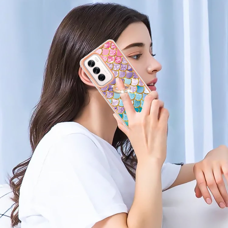 For OPPO Reno12 Global Electroplating Pattern IMD TPU Shockproof Case with Rhinestone Ring Holder