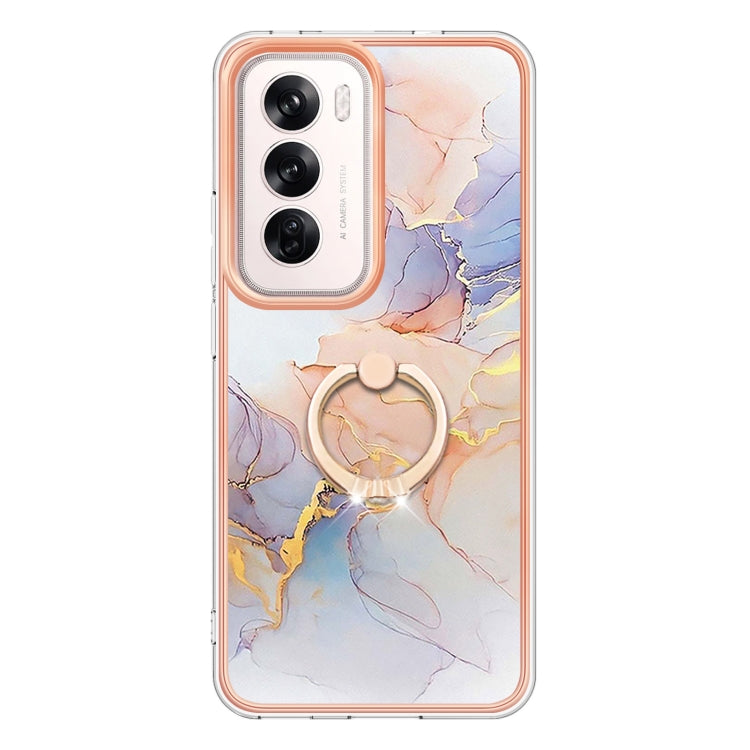 For OPPO Reno12 Global Electroplating Pattern IMD TPU Shockproof Case with Rhinestone Ring Holder