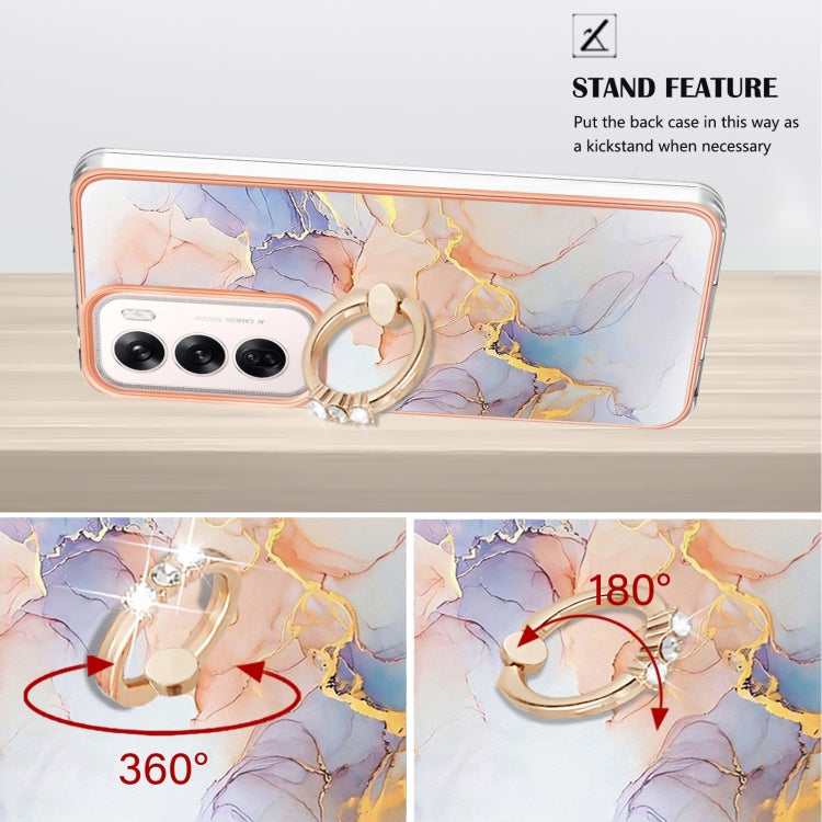 For OPPO Reno12 Global Electroplating Pattern IMD TPU Shockproof Case with Rhinestone Ring Holder