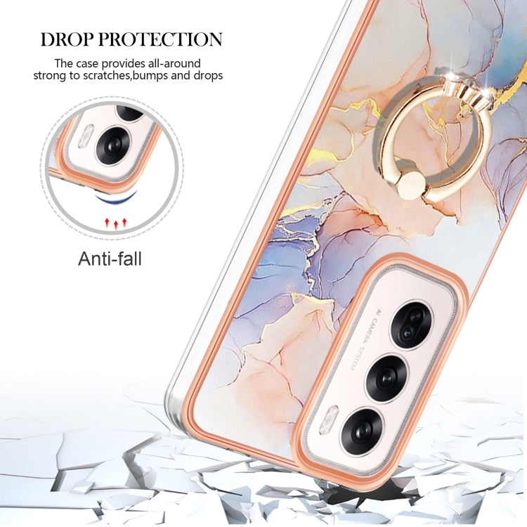 For OPPO Reno12 Global Electroplating Pattern IMD TPU Shockproof Case with Rhinestone Ring Holder