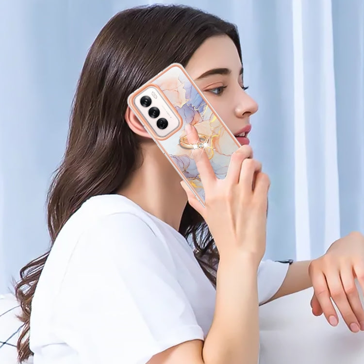 For OPPO Reno12 Global Electroplating Pattern IMD TPU Shockproof Case with Rhinestone Ring Holder