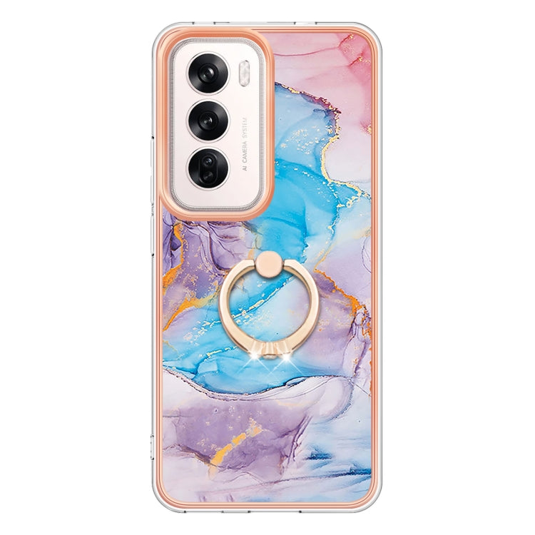 For OPPO Reno12 Global Electroplating Pattern IMD TPU Shockproof Case with Rhinestone Ring Holder