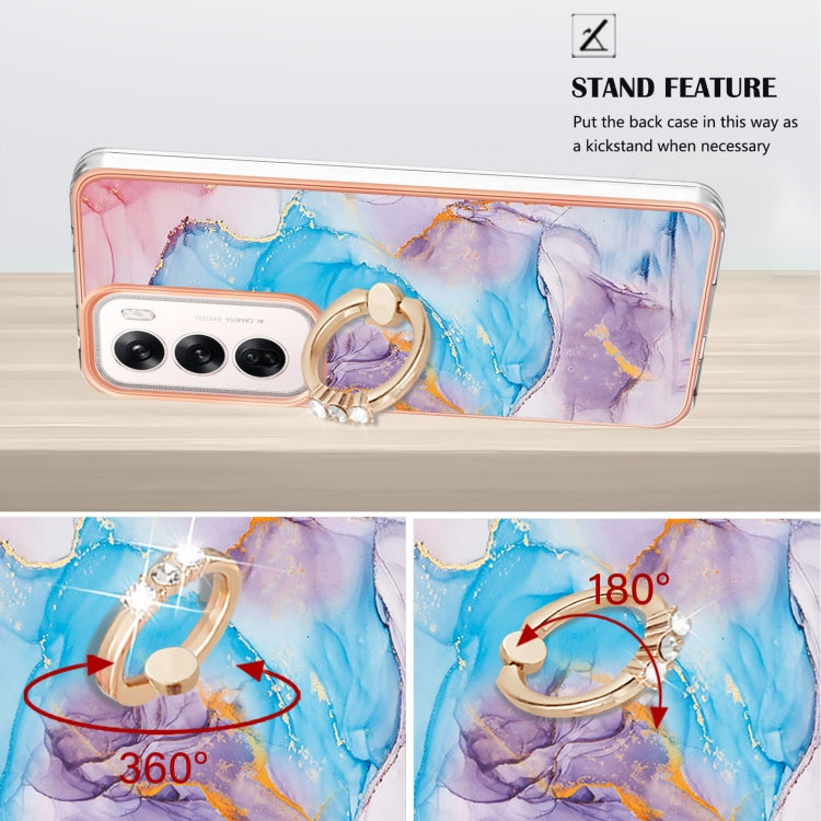 For OPPO Reno12 Global Electroplating Pattern IMD TPU Shockproof Case with Rhinestone Ring Holder
