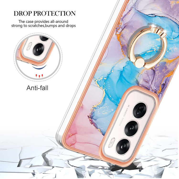 For OPPO Reno12 Global Electroplating Pattern IMD TPU Shockproof Case with Rhinestone Ring Holder
