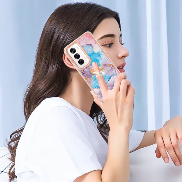 For OPPO Reno12 Global Electroplating Pattern IMD TPU Shockproof Case with Rhinestone Ring Holder