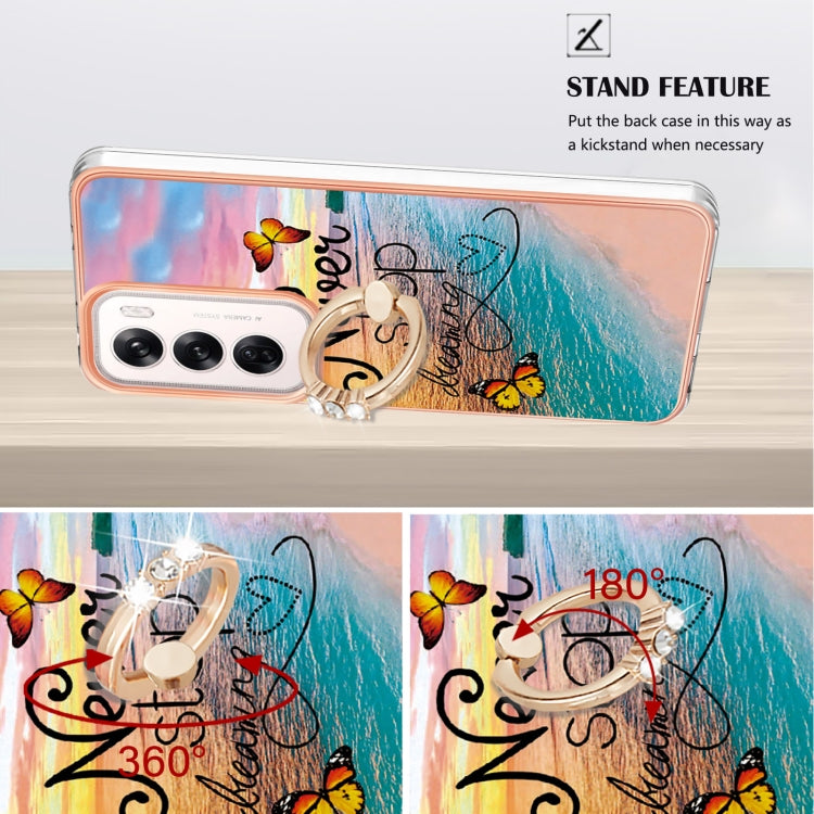 For OPPO Reno12 Global Electroplating Pattern IMD TPU Shockproof Case with Rhinestone Ring Holder