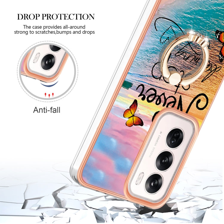 For OPPO Reno12 Global Electroplating Pattern IMD TPU Shockproof Case with Rhinestone Ring Holder