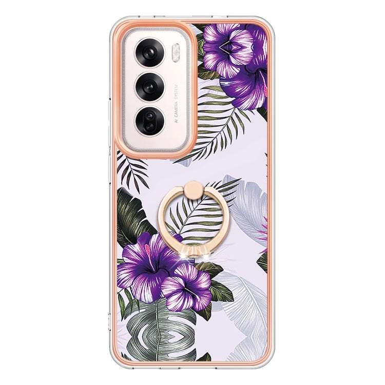 For OPPO Reno12 Global Electroplating Pattern IMD TPU Shockproof Case with Rhinestone Ring Holder