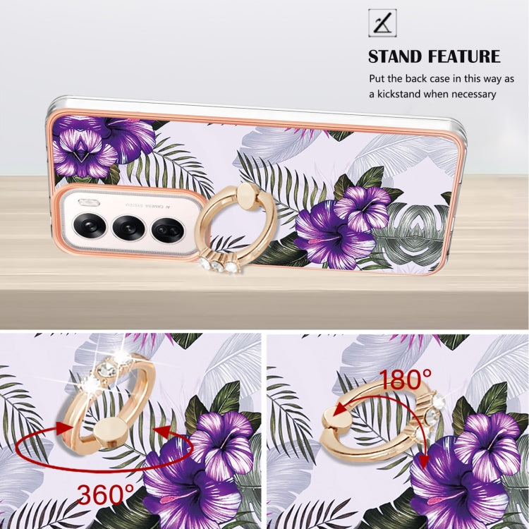 For OPPO Reno12 Global Electroplating Pattern IMD TPU Shockproof Case with Rhinestone Ring Holder