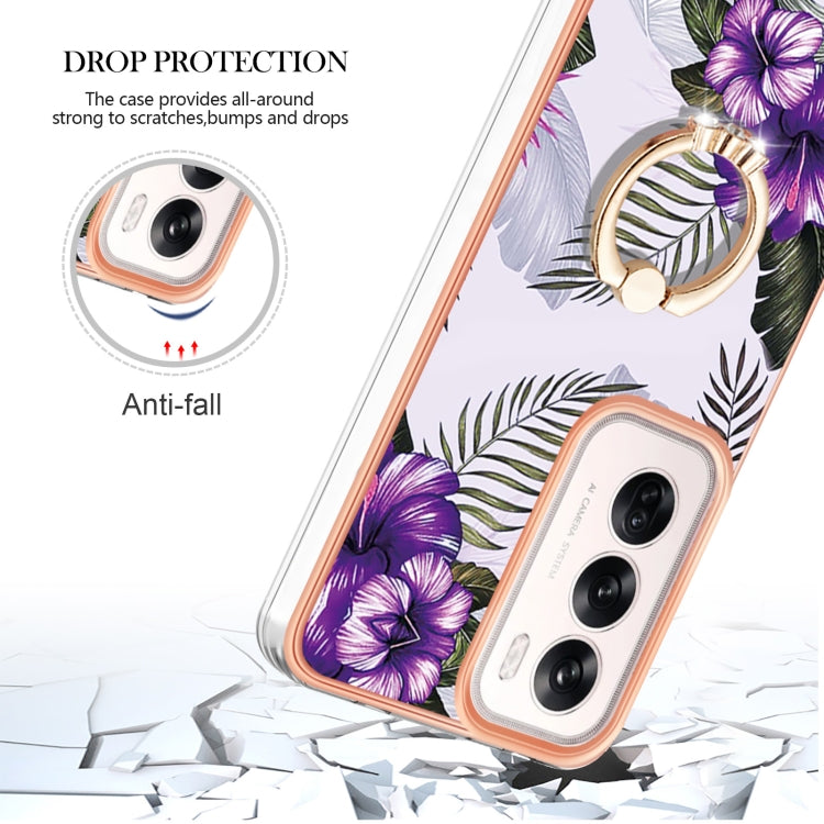 For OPPO Reno12 Global Electroplating Pattern IMD TPU Shockproof Case with Rhinestone Ring Holder
