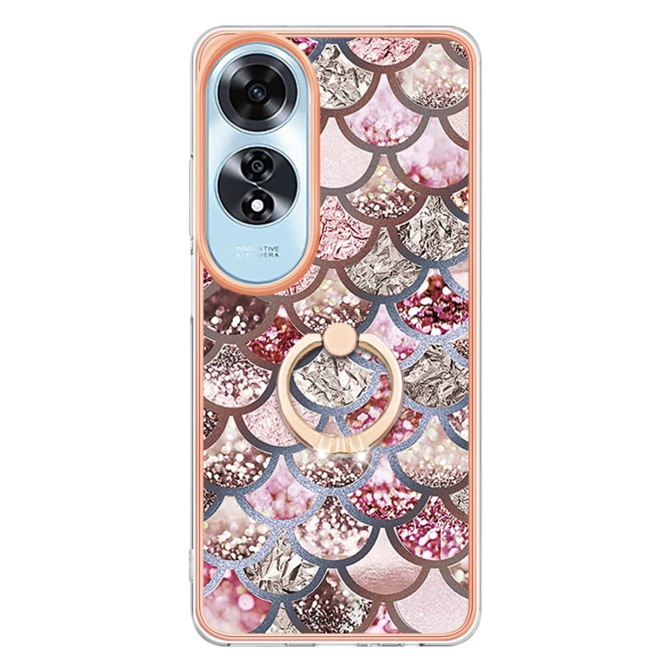 For OPPO A60 Electroplating Pattern IMD TPU Shockproof Case with Rhinestone Ring Holder