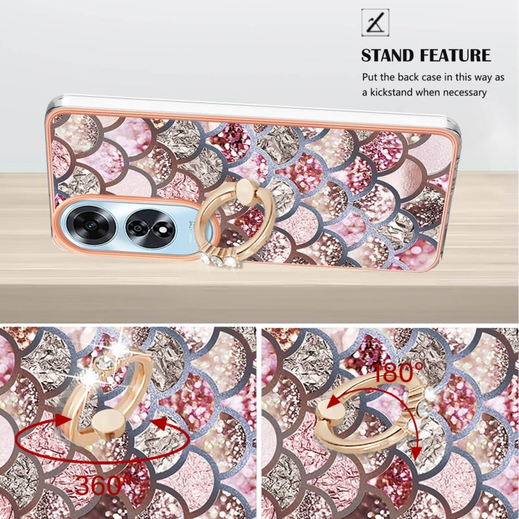 For OPPO A60 Electroplating Pattern IMD TPU Shockproof Case with Rhinestone Ring Holder