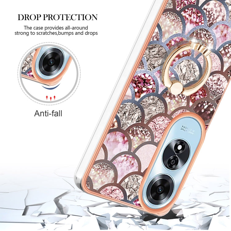 For OPPO A60 Electroplating Pattern IMD TPU Shockproof Case with Rhinestone Ring Holder