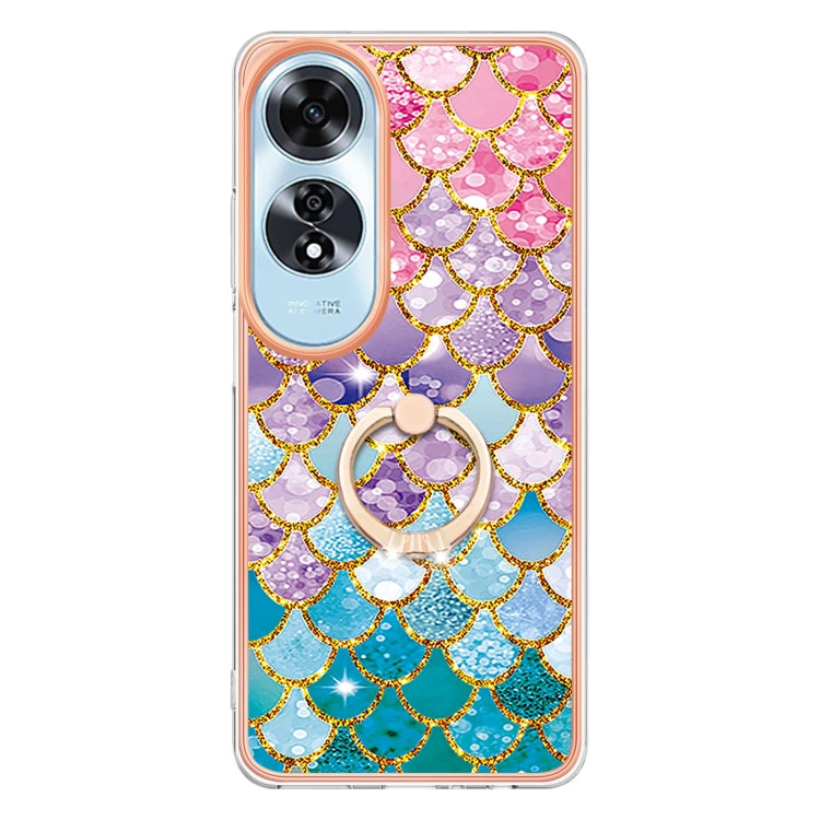 For OPPO A60 Electroplating Pattern IMD TPU Shockproof Case with Rhinestone Ring Holder