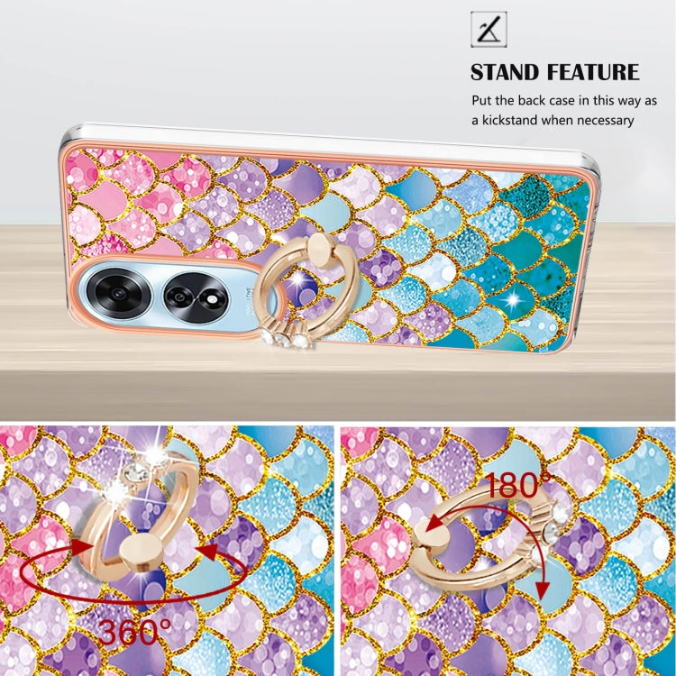 For OPPO A60 Electroplating Pattern IMD TPU Shockproof Case with Rhinestone Ring Holder