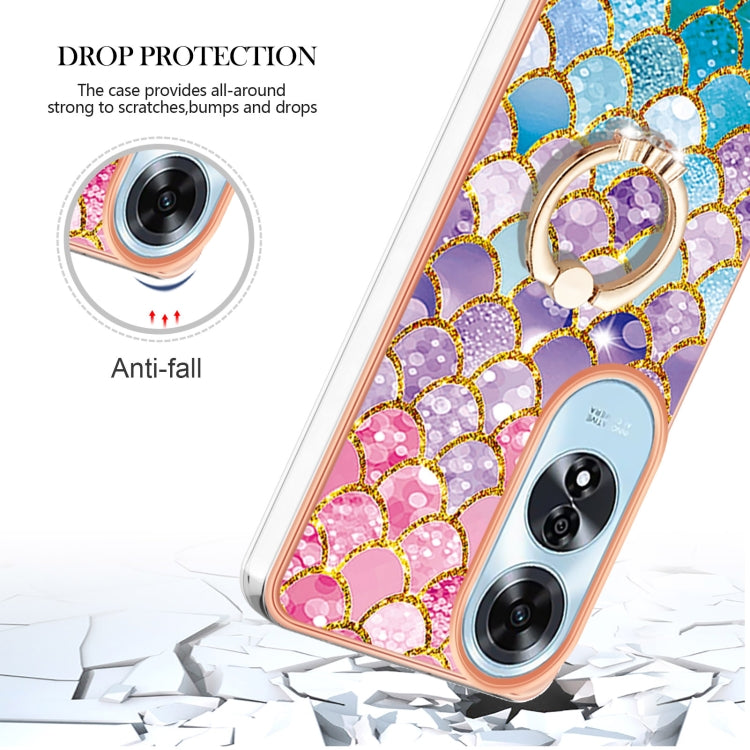 For OPPO A60 Electroplating Pattern IMD TPU Shockproof Case with Rhinestone Ring Holder