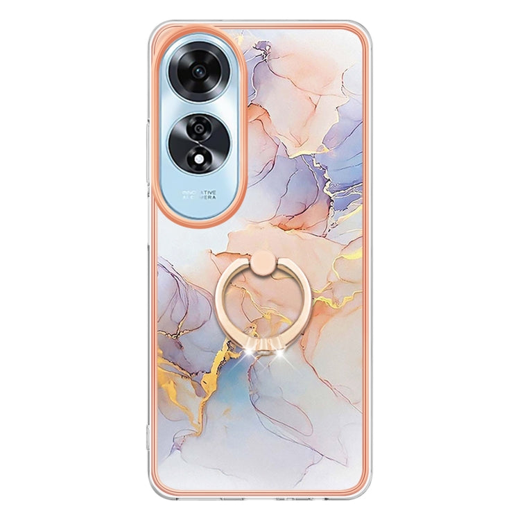 For OPPO A60 Electroplating Pattern IMD TPU Shockproof Case with Rhinestone Ring Holder