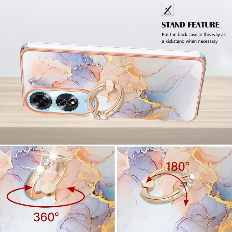For OPPO A60 Electroplating Pattern IMD TPU Shockproof Case with Rhinestone Ring Holder