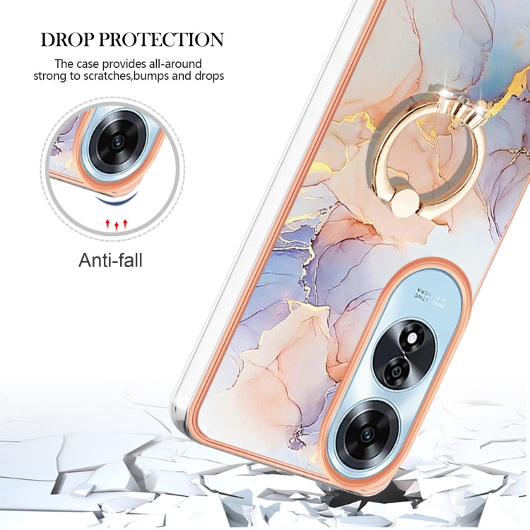 For OPPO A60 Electroplating Pattern IMD TPU Shockproof Case with Rhinestone Ring Holder