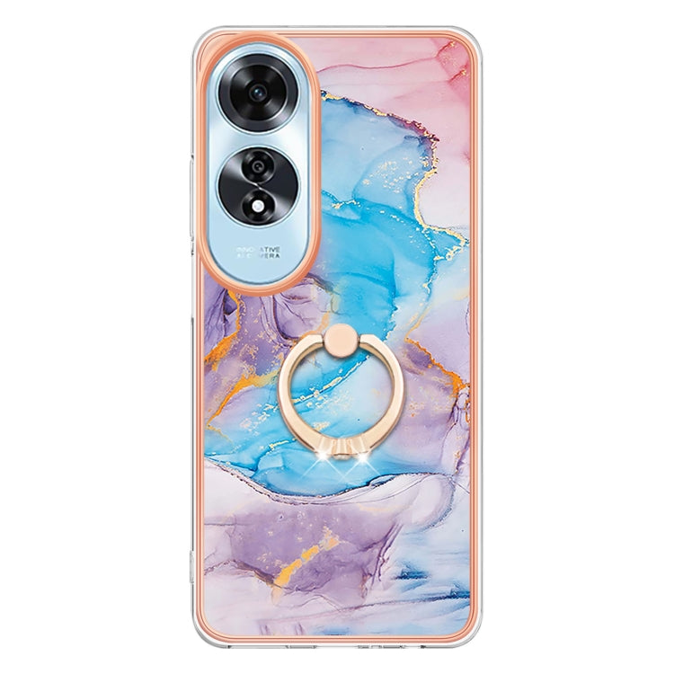 For OPPO A60 Electroplating Pattern IMD TPU Shockproof Case with Rhinestone Ring Holder