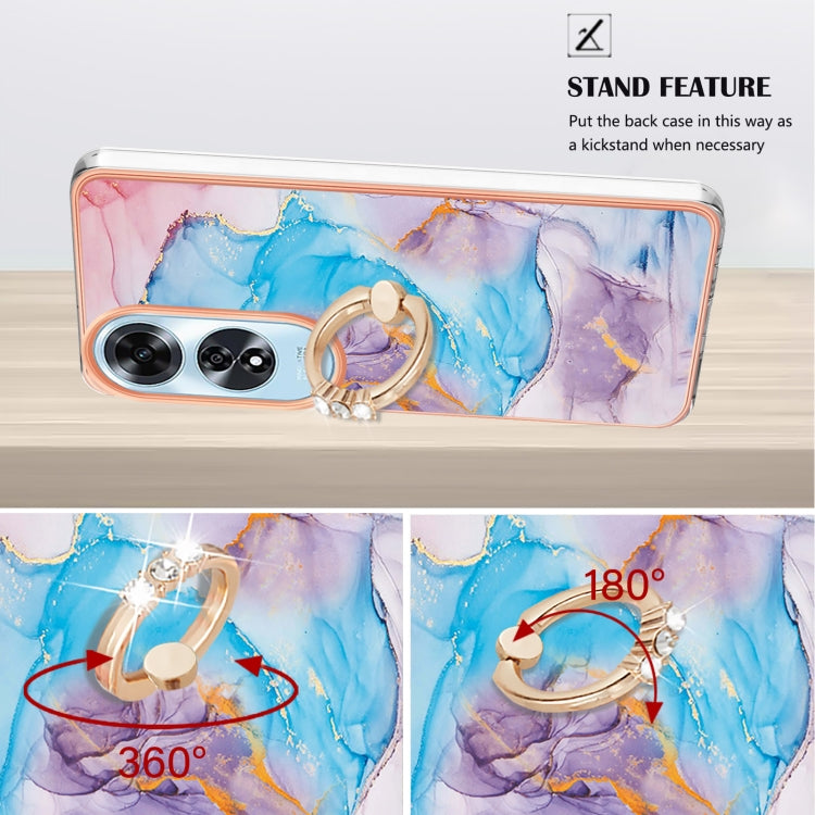 For OPPO A60 Electroplating Pattern IMD TPU Shockproof Case with Rhinestone Ring Holder