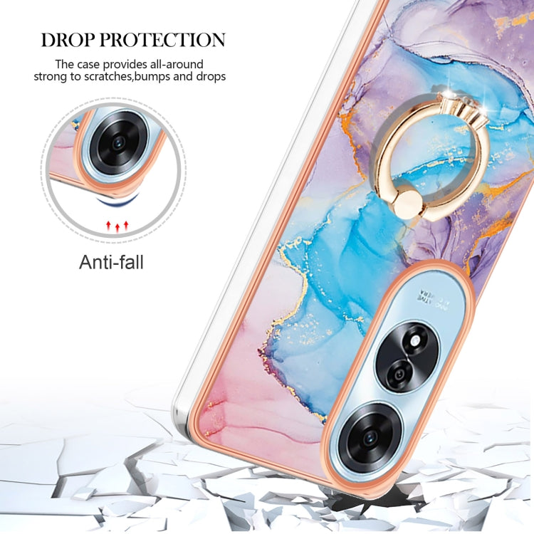For OPPO A60 Electroplating Pattern IMD TPU Shockproof Case with Rhinestone Ring Holder