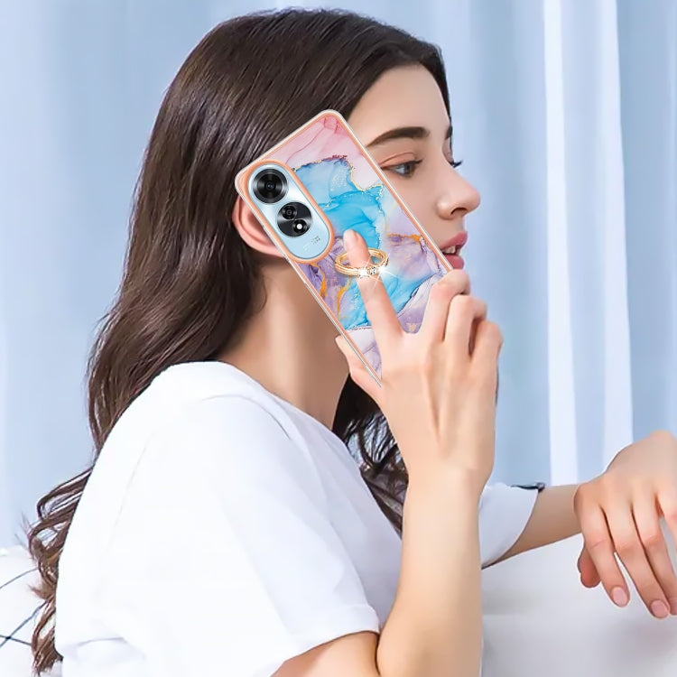 For OPPO A60 Electroplating Pattern IMD TPU Shockproof Case with Rhinestone Ring Holder