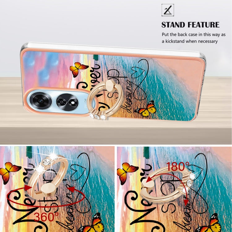 For OPPO A60 Electroplating Pattern IMD TPU Shockproof Case with Rhinestone Ring Holder