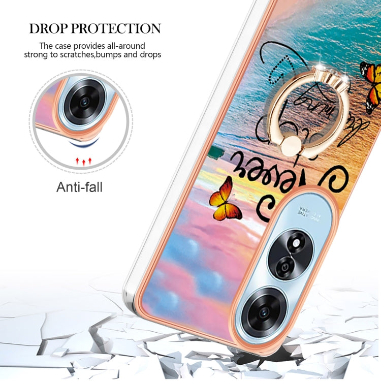 For OPPO A60 Electroplating Pattern IMD TPU Shockproof Case with Rhinestone Ring Holder