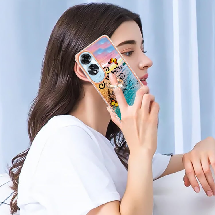 For OPPO A60 Electroplating Pattern IMD TPU Shockproof Case with Rhinestone Ring Holder