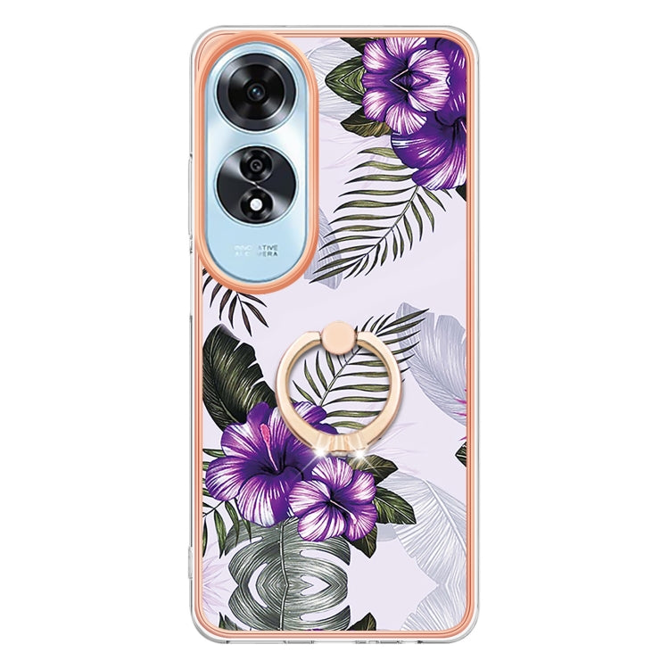 For OPPO A60 Electroplating Pattern IMD TPU Shockproof Case with Rhinestone Ring Holder