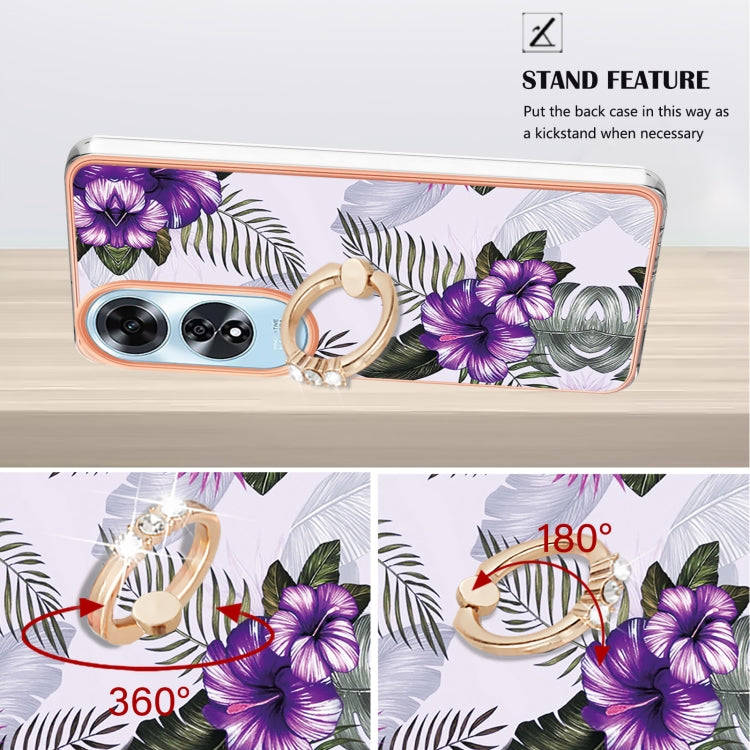 For OPPO A60 Electroplating Pattern IMD TPU Shockproof Case with Rhinestone Ring Holder