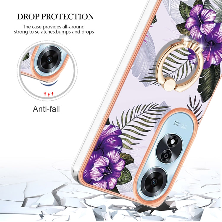 For OPPO A60 Electroplating Pattern IMD TPU Shockproof Case with Rhinestone Ring Holder