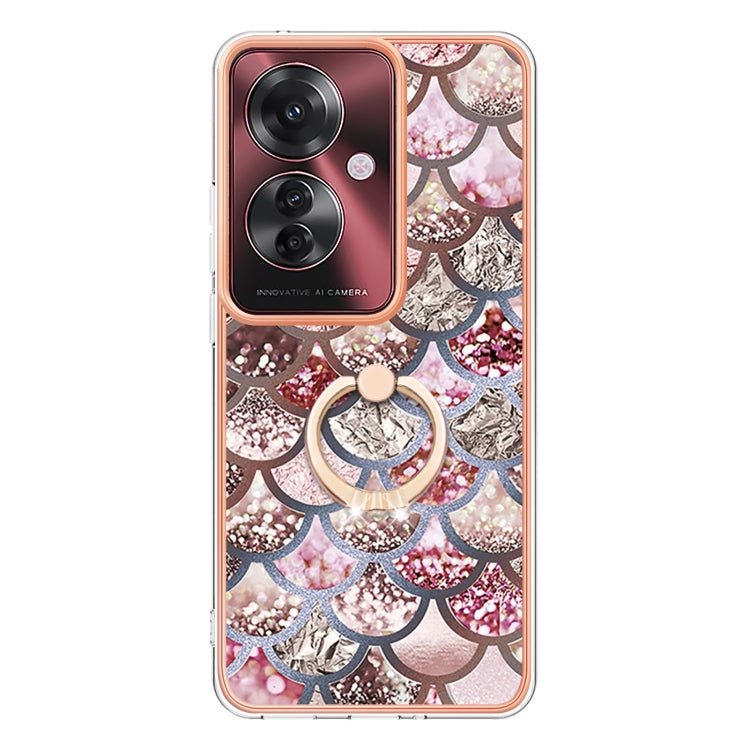 For OPPO Reno11 F 5G Global Electroplating Pattern IMD TPU Shockproof Case with Rhinestone Ring Holder