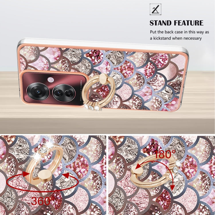For OPPO Reno11 F 5G Global Electroplating Pattern IMD TPU Shockproof Case with Rhinestone Ring Holder