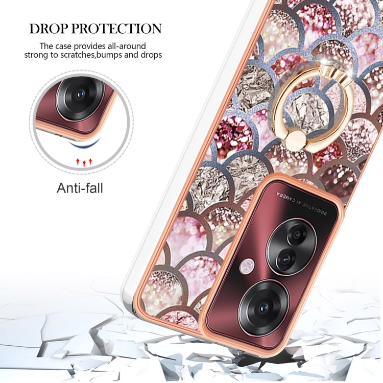 For OPPO Reno11 F 5G Global Electroplating Pattern IMD TPU Shockproof Case with Rhinestone Ring Holder