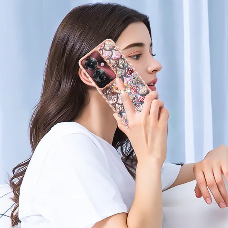 For OPPO Reno11 F 5G Global Electroplating Pattern IMD TPU Shockproof Case with Rhinestone Ring Holder