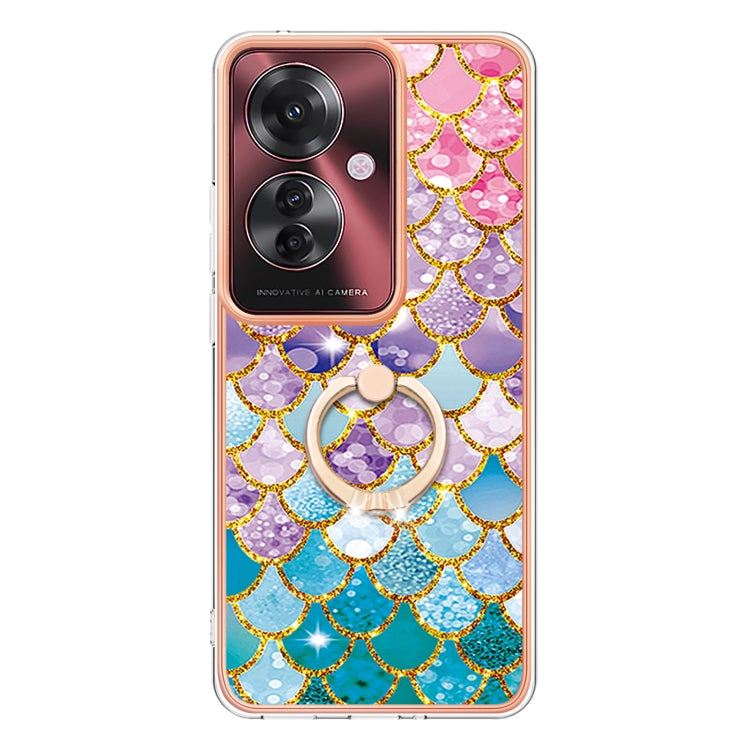 For OPPO Reno11 F 5G Global Electroplating Pattern IMD TPU Shockproof Case with Rhinestone Ring Holder