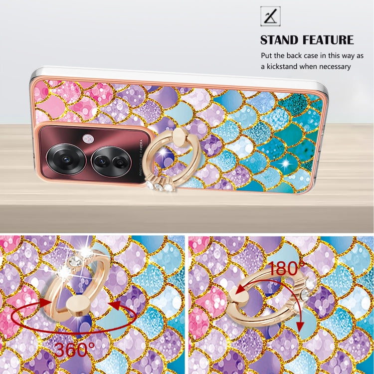 For OPPO Reno11 F 5G Global Electroplating Pattern IMD TPU Shockproof Case with Rhinestone Ring Holder