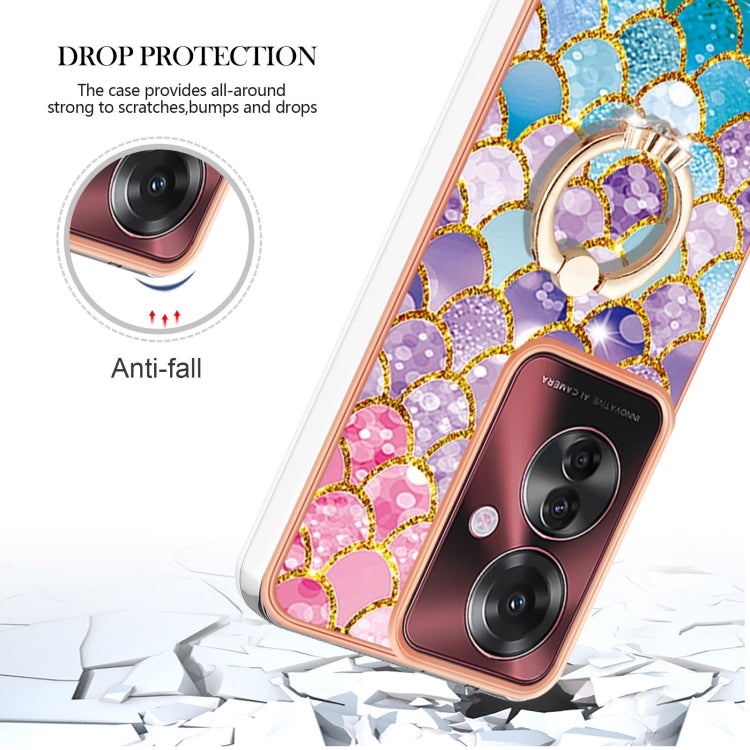 For OPPO Reno11 F 5G Global Electroplating Pattern IMD TPU Shockproof Case with Rhinestone Ring Holder