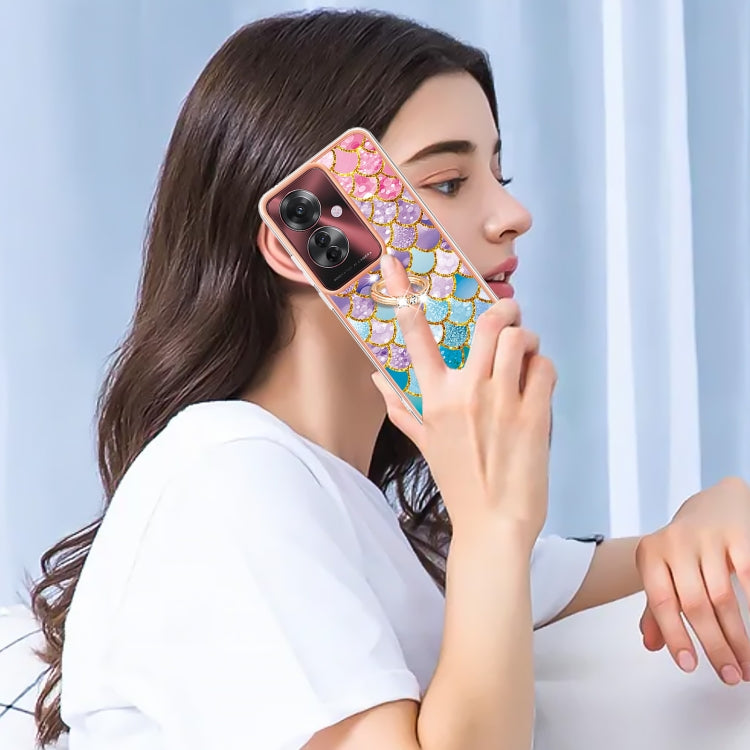 For OPPO Reno11 F 5G Global Electroplating Pattern IMD TPU Shockproof Case with Rhinestone Ring Holder