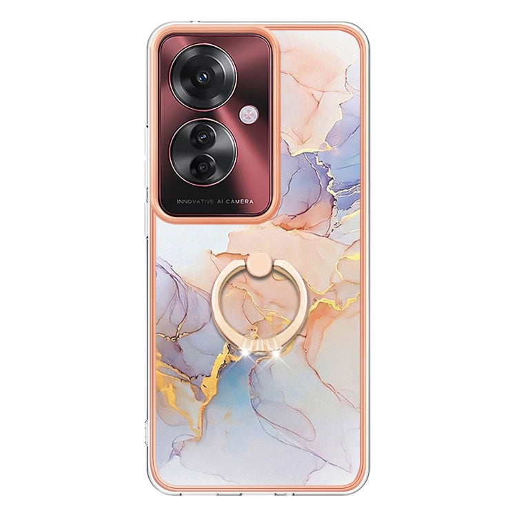 For OPPO Reno11 F 5G Global Electroplating Pattern IMD TPU Shockproof Case with Rhinestone Ring Holder