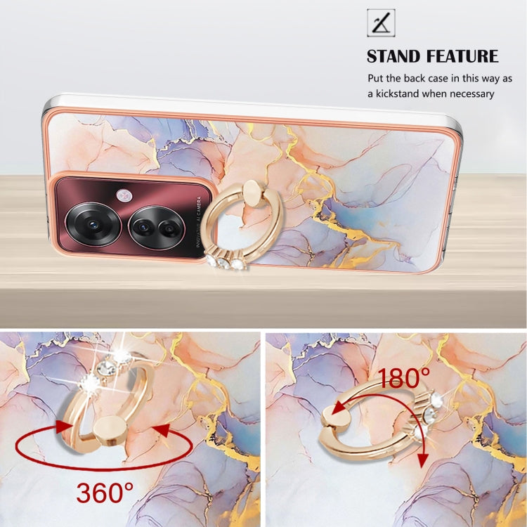For OPPO Reno11 F 5G Global Electroplating Pattern IMD TPU Shockproof Case with Rhinestone Ring Holder